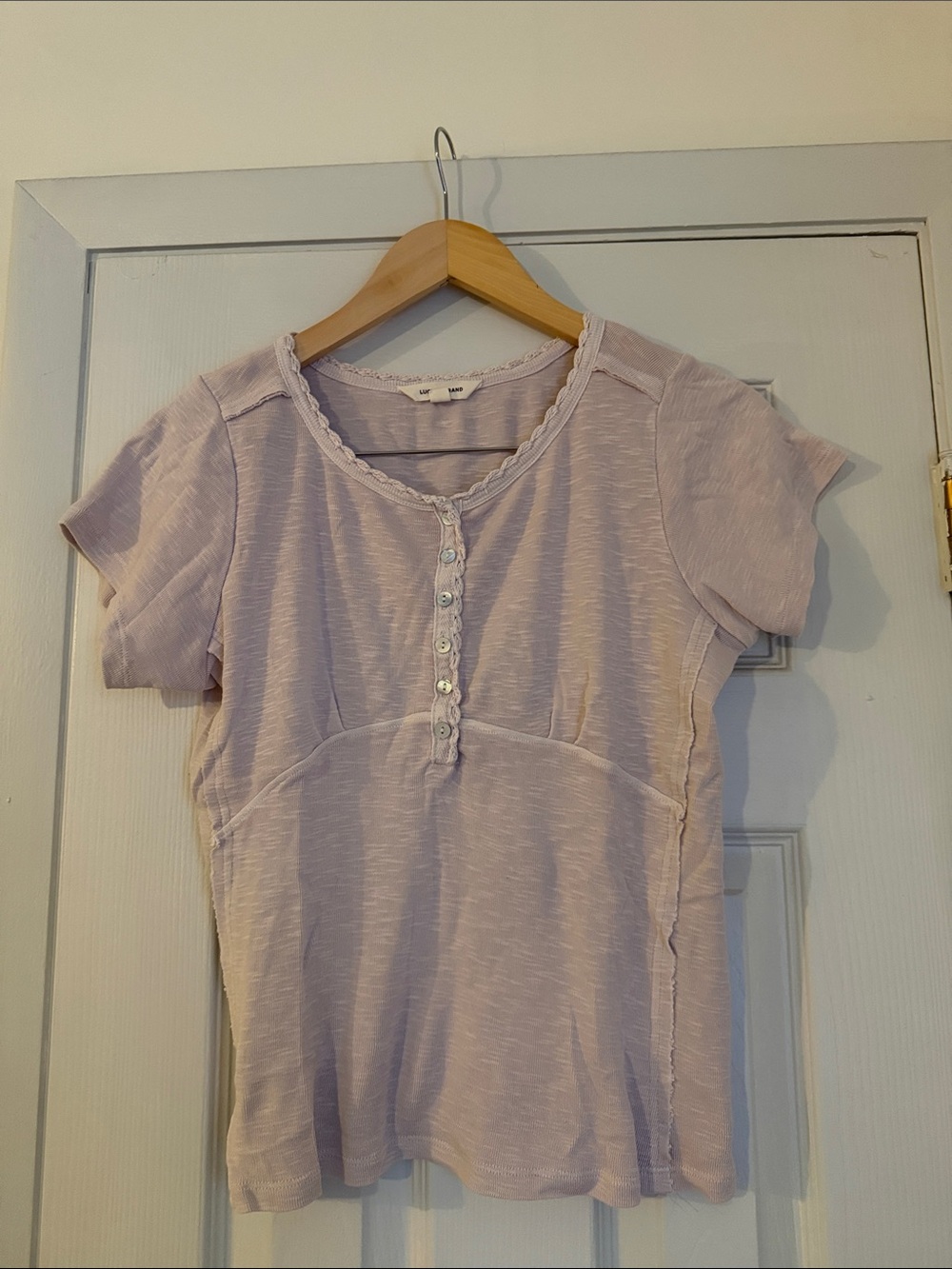 Lucky Brand Lavender Short Sleeve Henley Top